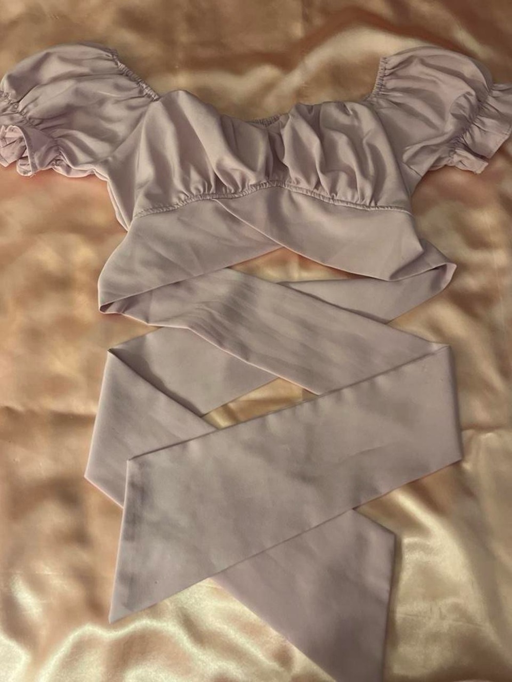 Off-Shoulder Wrap Crop Top in Dusty Lilac